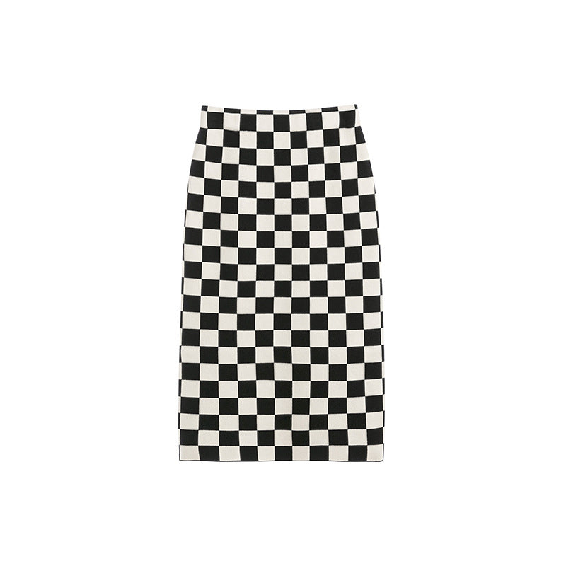 Chessboard Plaid Knitted Skirt