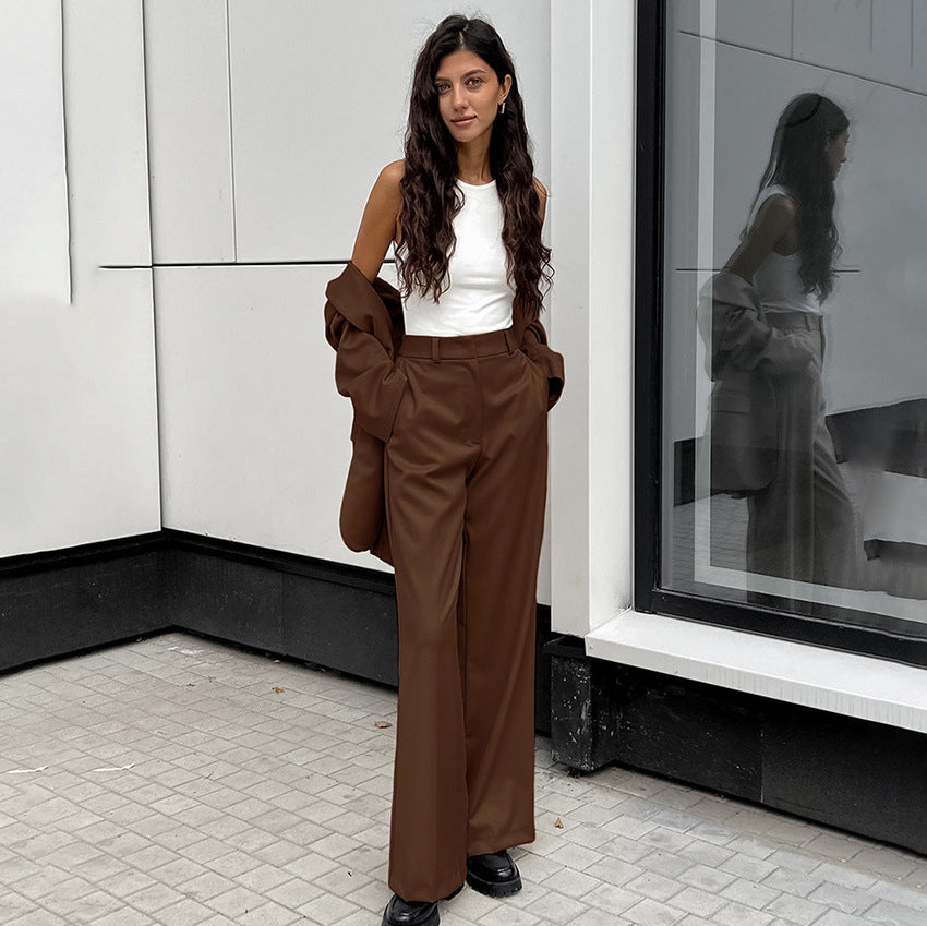 Vintage Blazer + Wide-leg Pants Two-piece Set