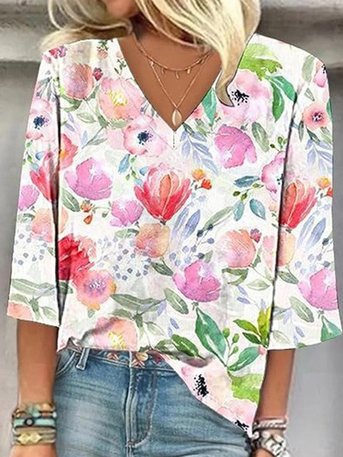 Floral V-neck Shirt