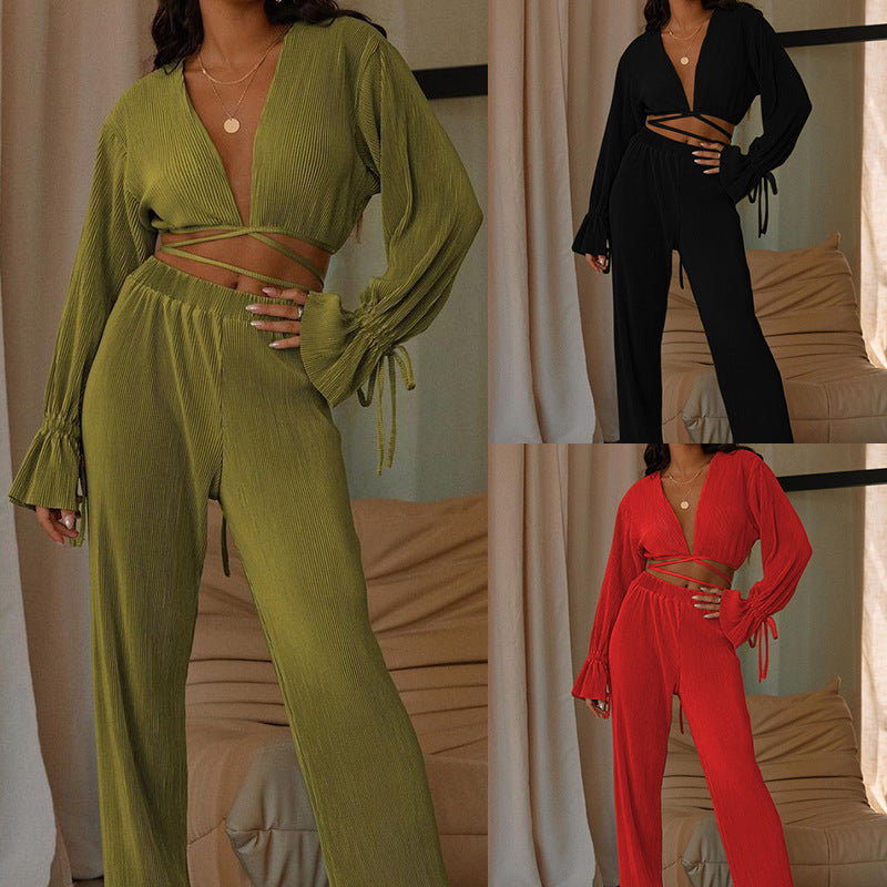 Solid Color And V-neck Fashion Suit