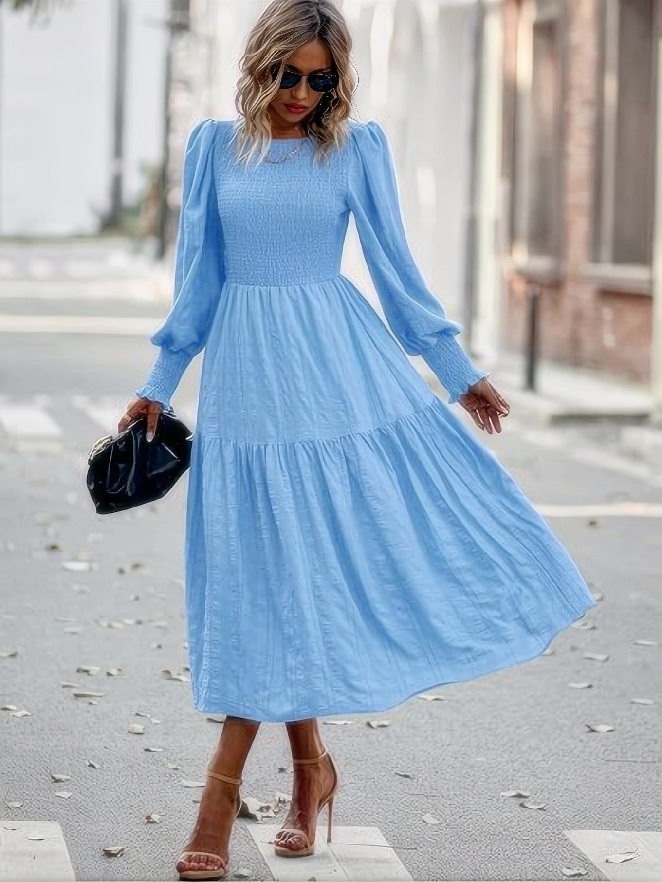 Lantern Sleeve Long Sleeve Dress