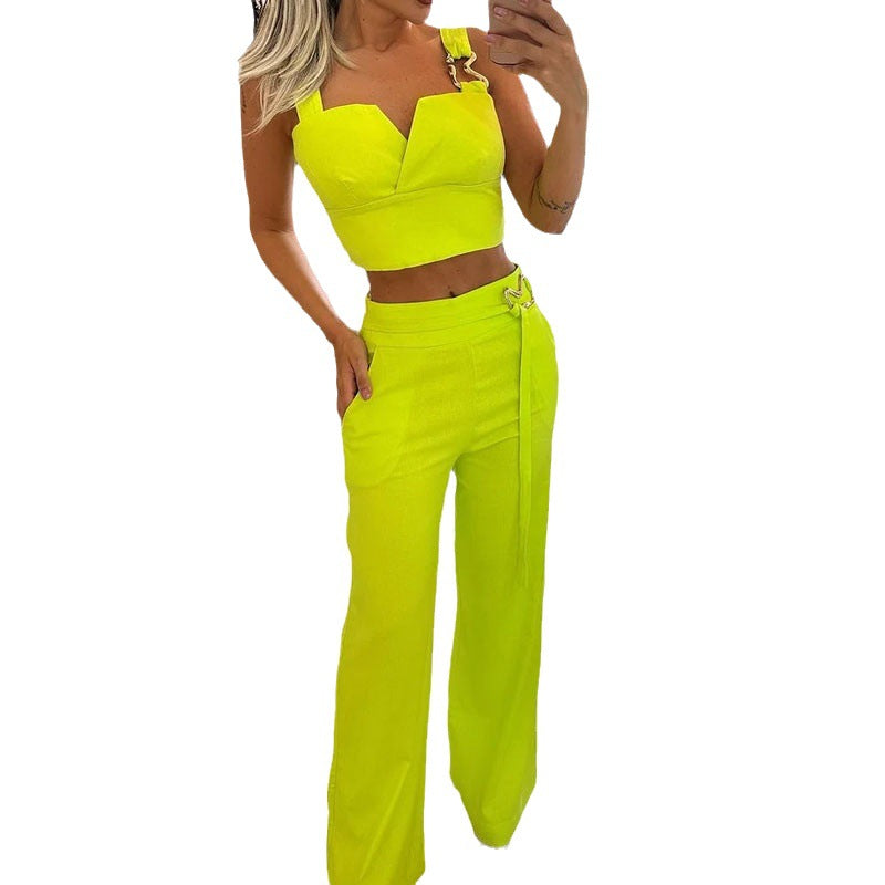 Lime High Waist Wide Leg Pants Suit