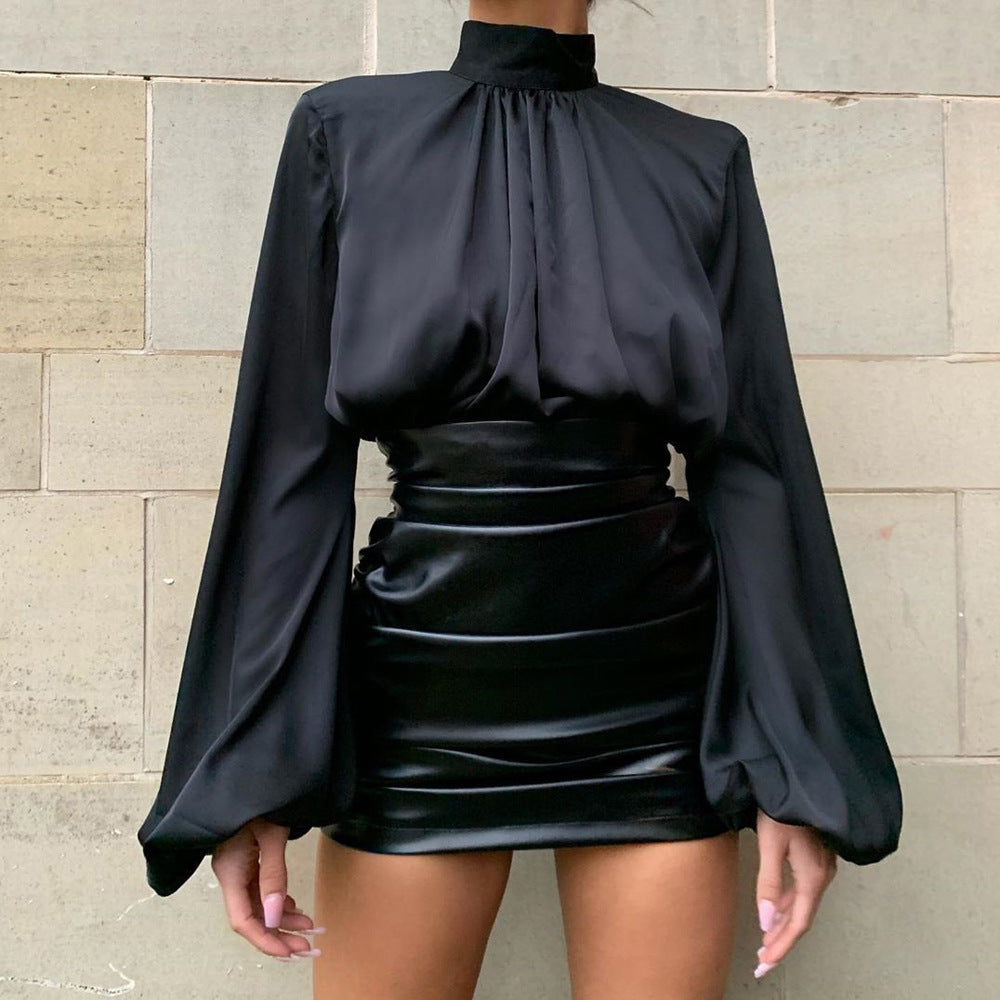 Shiny Patent Leather Pleated Skirt