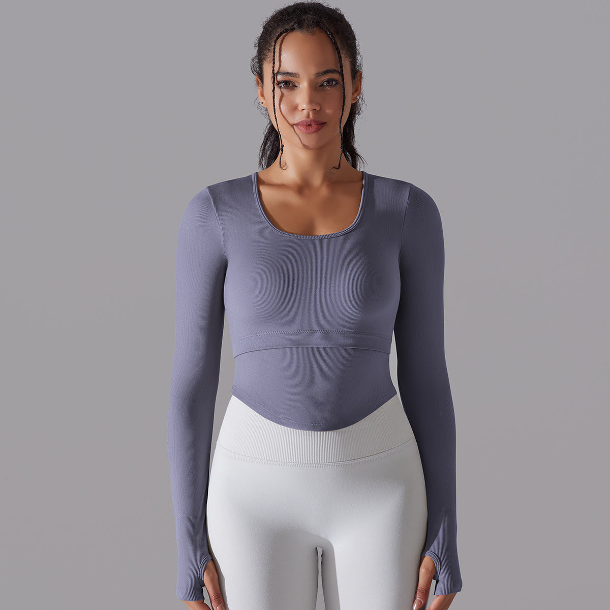 Knitted Split Thread Long-sleeved Work Out Top