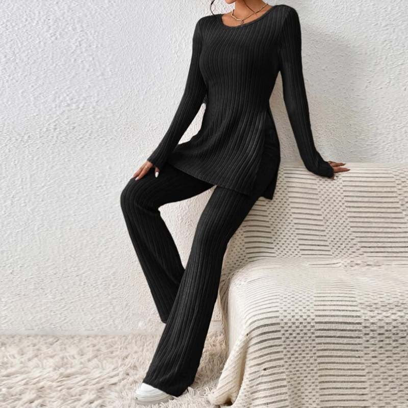 Knitted Hollow Striped Two-piece Suit