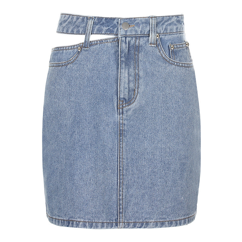 One Side Cutout Denim Skirt