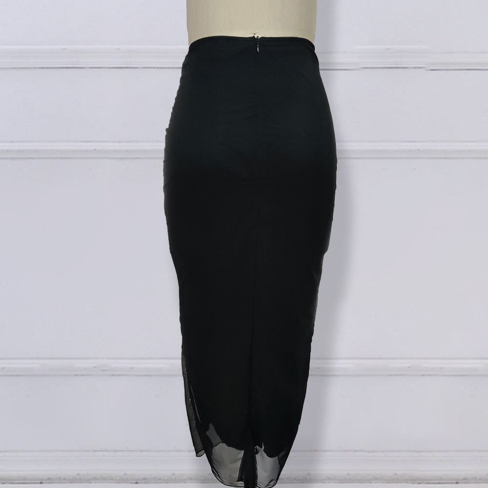 Mesh Beaded Pencil Skirt