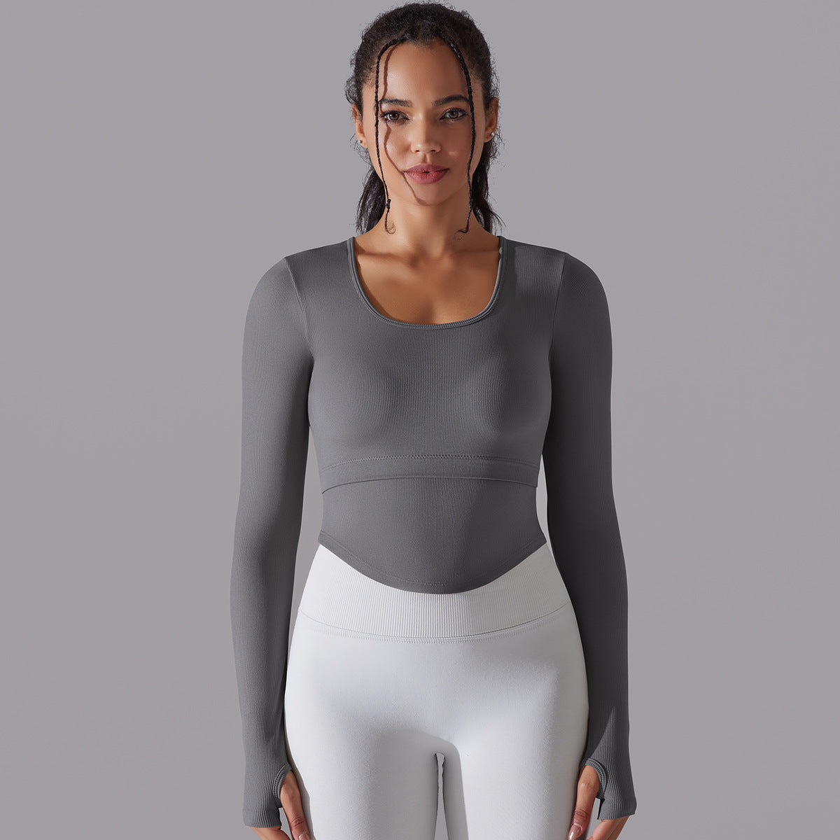 Knitted Split Thread Long-sleeved Work Out Top