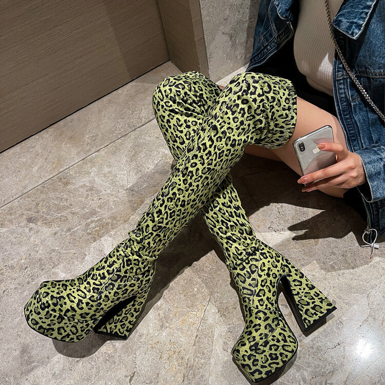 Green Leopard Print Boots