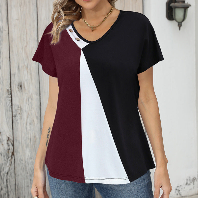 Loose Short-sleeved T-shirt Button Top