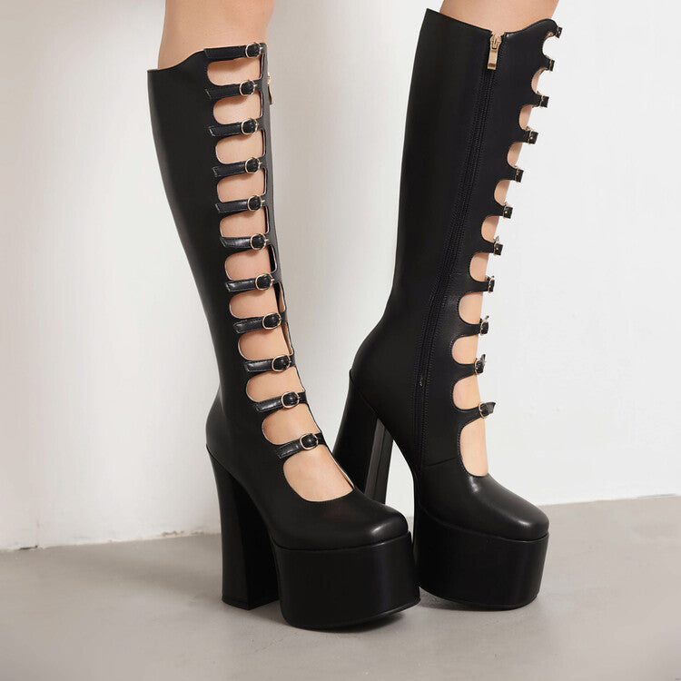 Zipper Belt Buckle High Top Boots