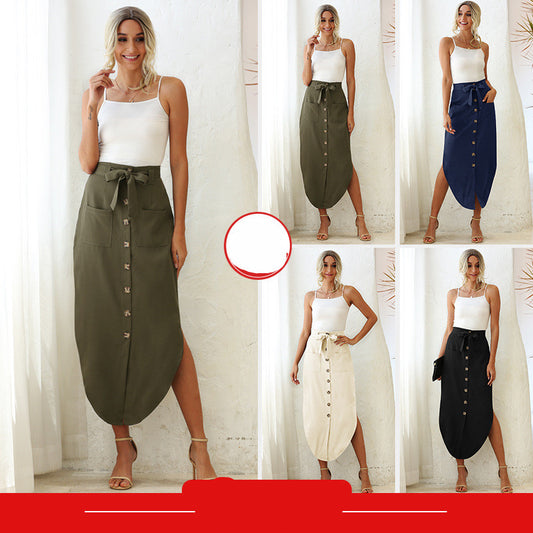 Lace-Up Pockets Long Skirt