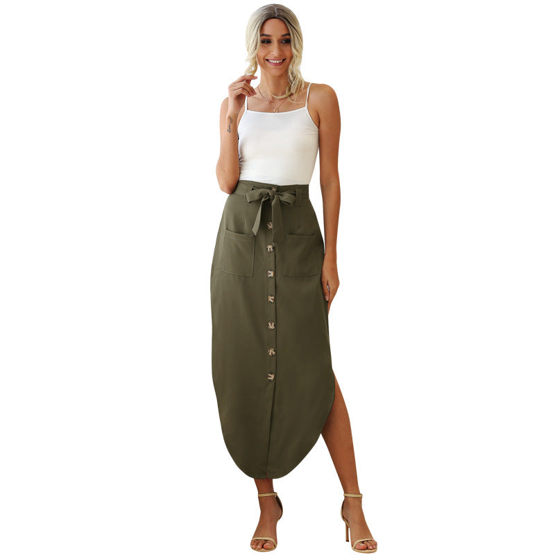 Lace-Up Pockets Long Skirt