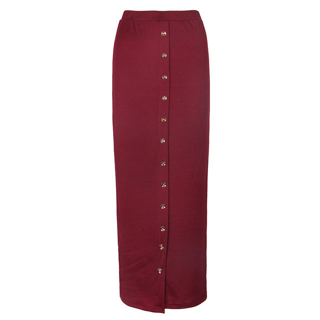 Long-Length Button Pencil Skirt