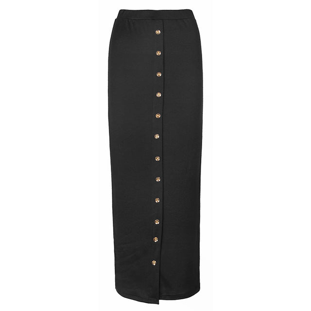 Long-Length Button Pencil Skirt