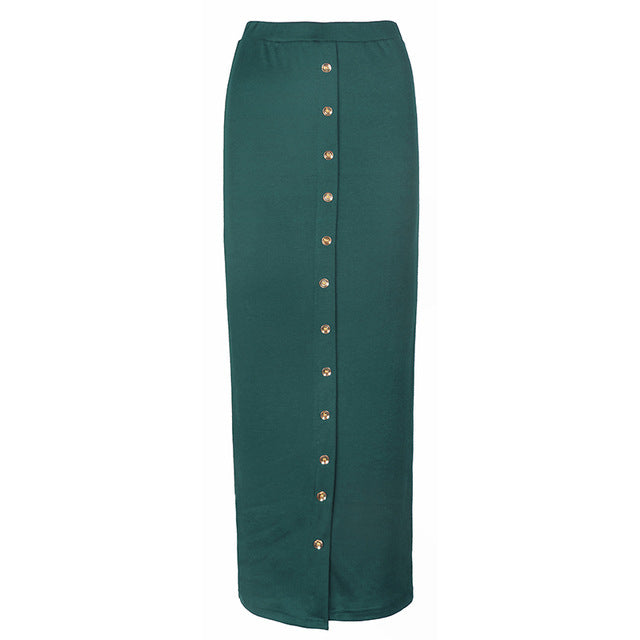 Long-Length Button Pencil Skirt