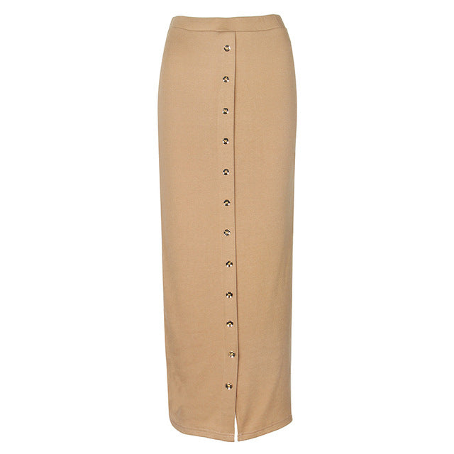 Long-Length Button Pencil Skirt