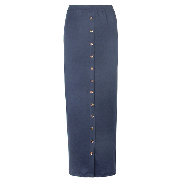 Long-Length Button Pencil Skirt