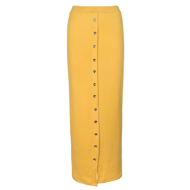 Long-Length Button Pencil Skirt