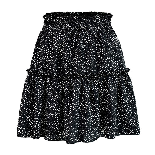 High Waist Polka Dot Ruffle Skirt