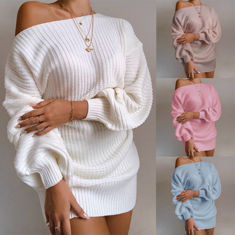 Off Shoulder Knitted Sweater Dress