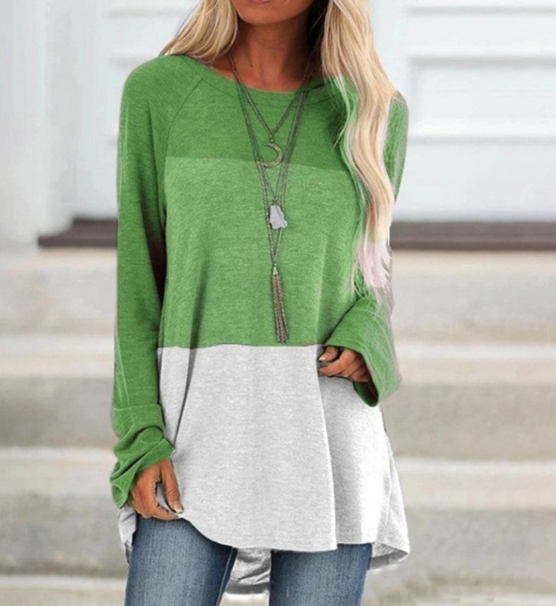 Long Sleeved Round Neck Stitching Casual Shirt