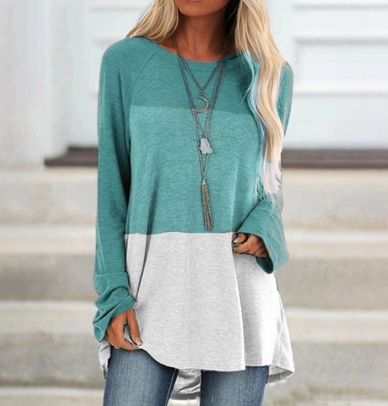 Long Sleeved Round Neck Stitching Casual Shirt