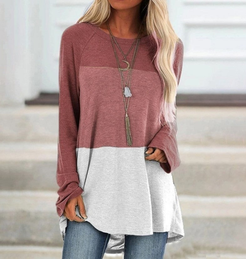 Long Sleeved Round Neck Stitching Casual Shirt