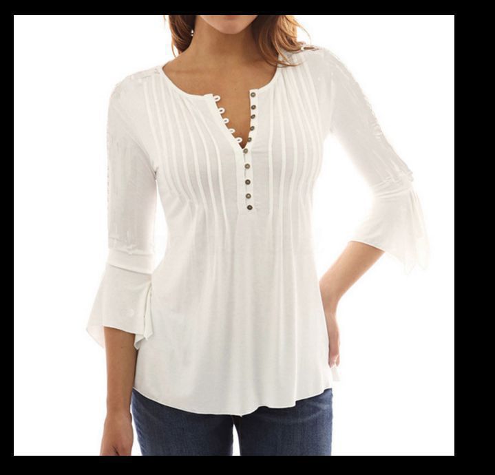 Three-Quarter Flared Sleeves V-Neck