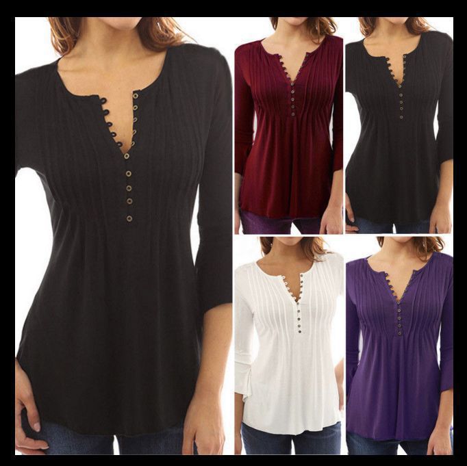 Three-Quarter Flared Sleeves V-Neck