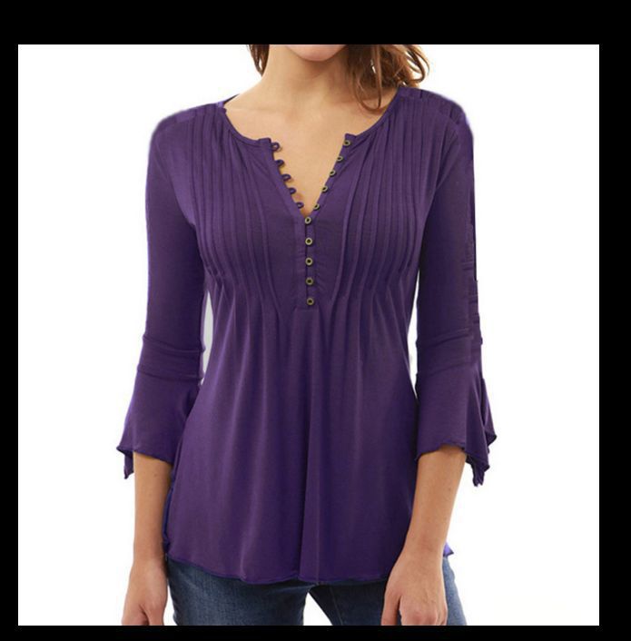 Three-Quarter Flared Sleeves V-Neck