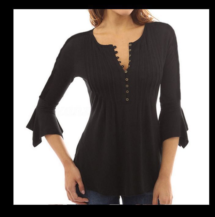 Three-Quarter Flared Sleeves V-Neck