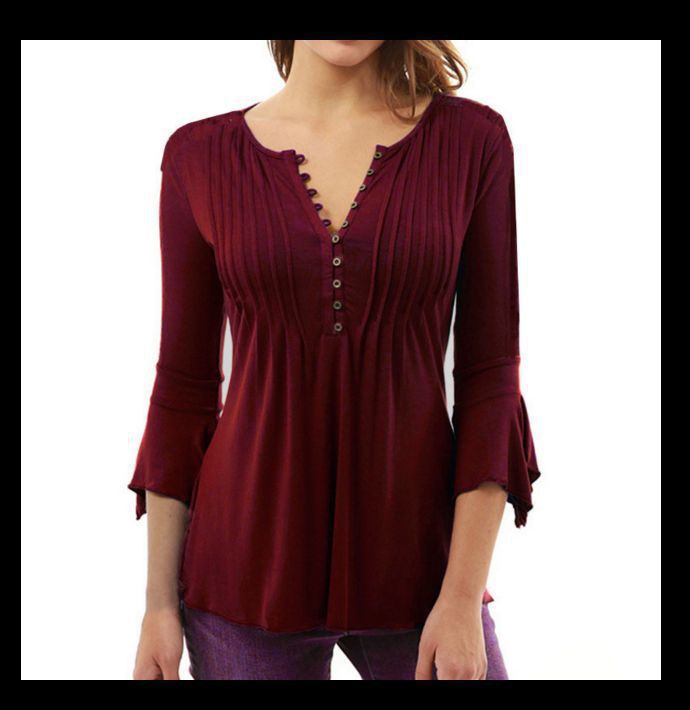 Three-Quarter Flared Sleeves V-Neck