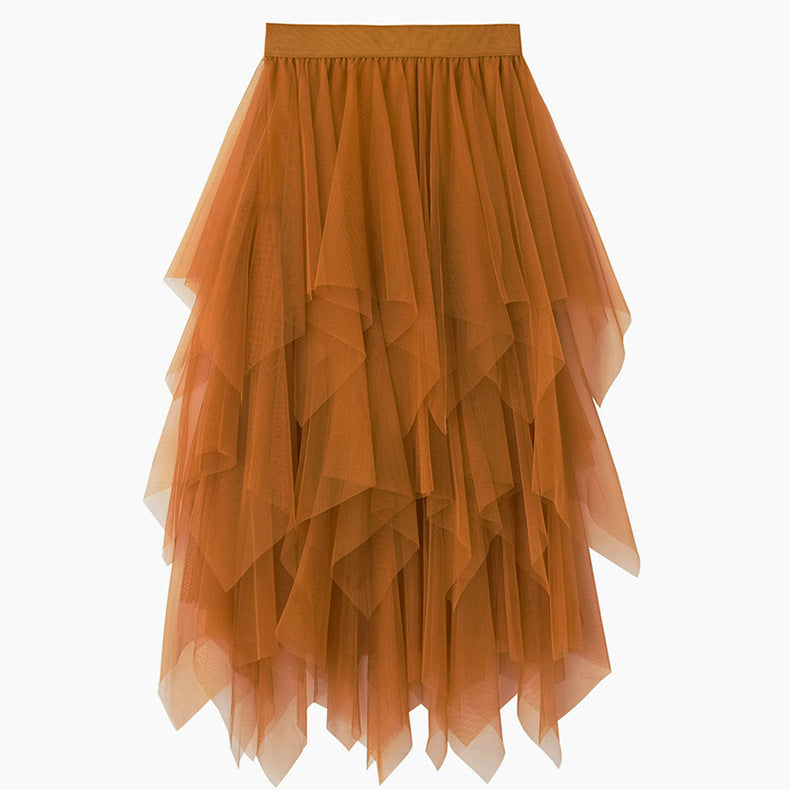 High Waist Irregular Gauze Skirt