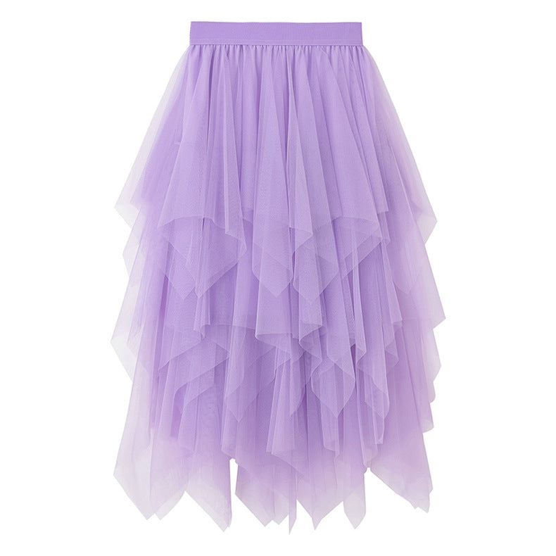 High Waist Irregular Gauze Skirt