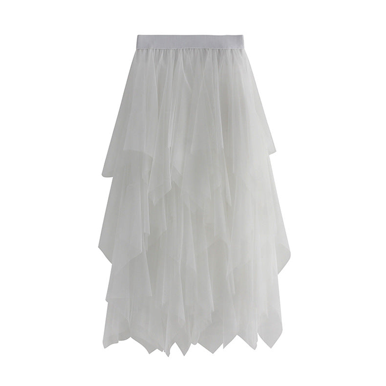 High Waist Irregular Gauze Skirt