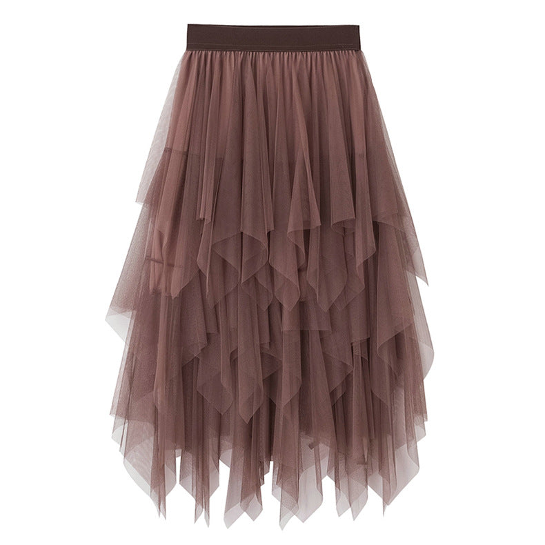 High Waist Irregular Gauze Skirt