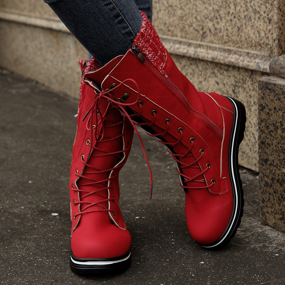 Mid Calf Lace-up Rubber Boots