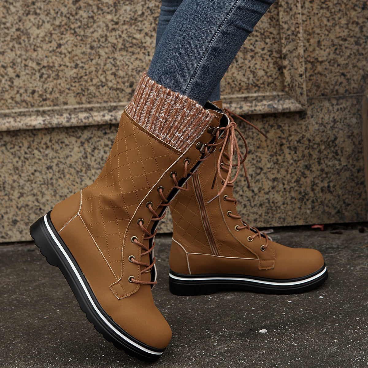 Mid Calf Lace-up Rubber Boots