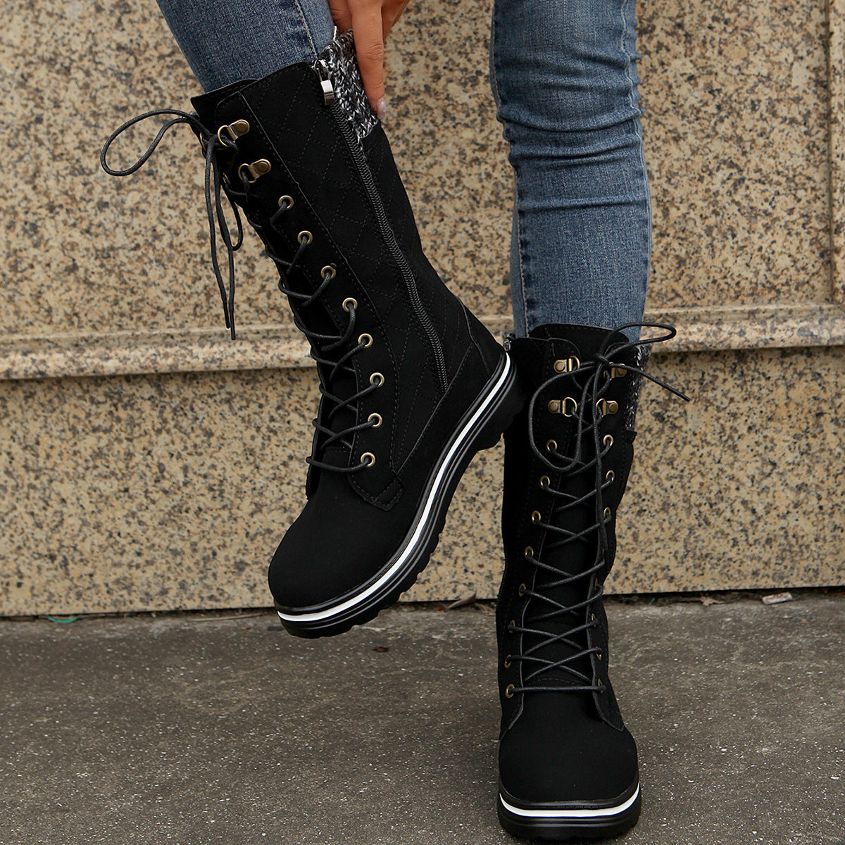 Mid Calf Lace-up Rubber Boots