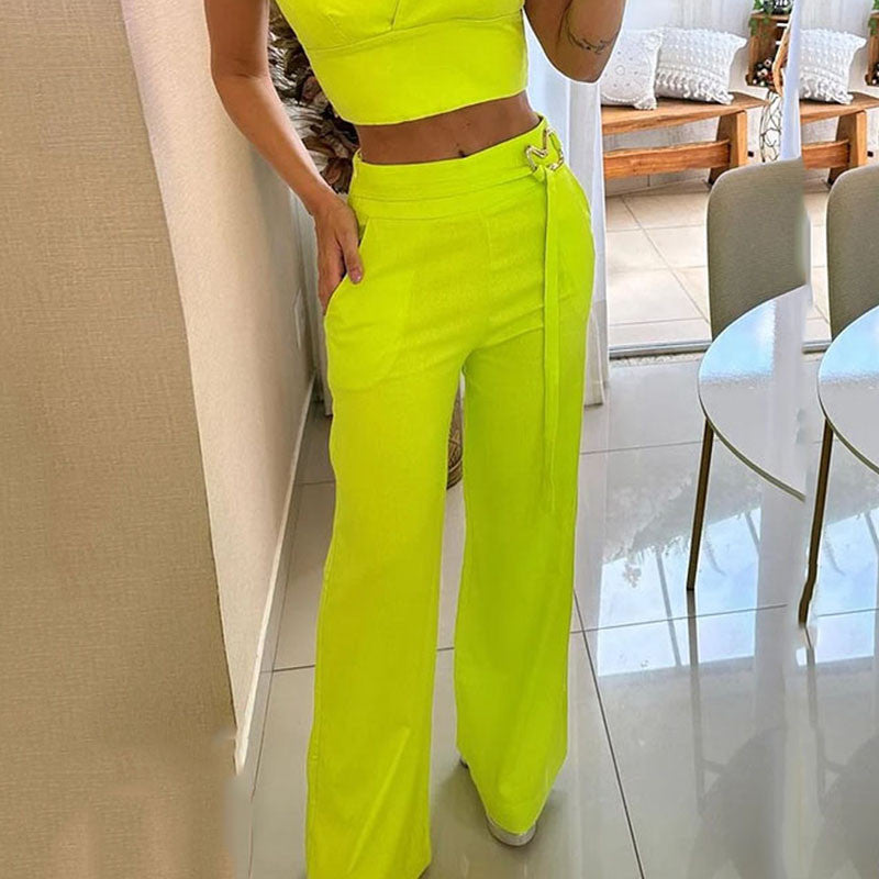 Lime High Waist Wide Leg Pants Suit