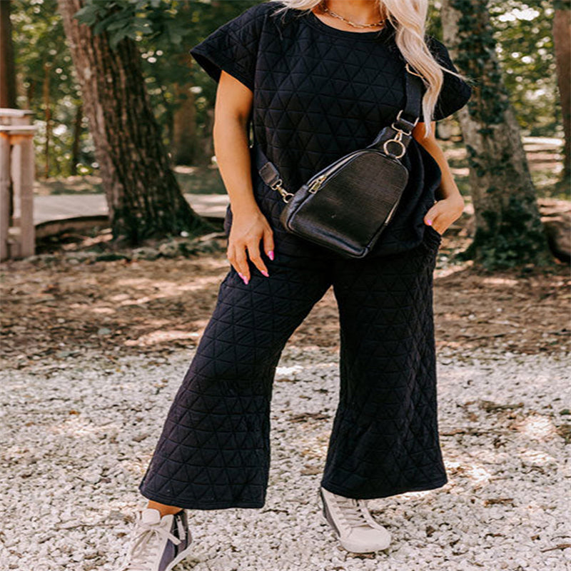 Three-quarter Sleeve + Cropped Wide-leg Pants