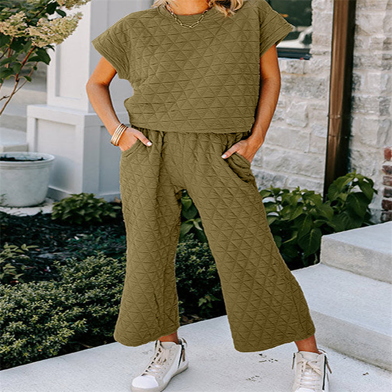 Three-quarter Sleeve + Cropped Wide-leg Pants