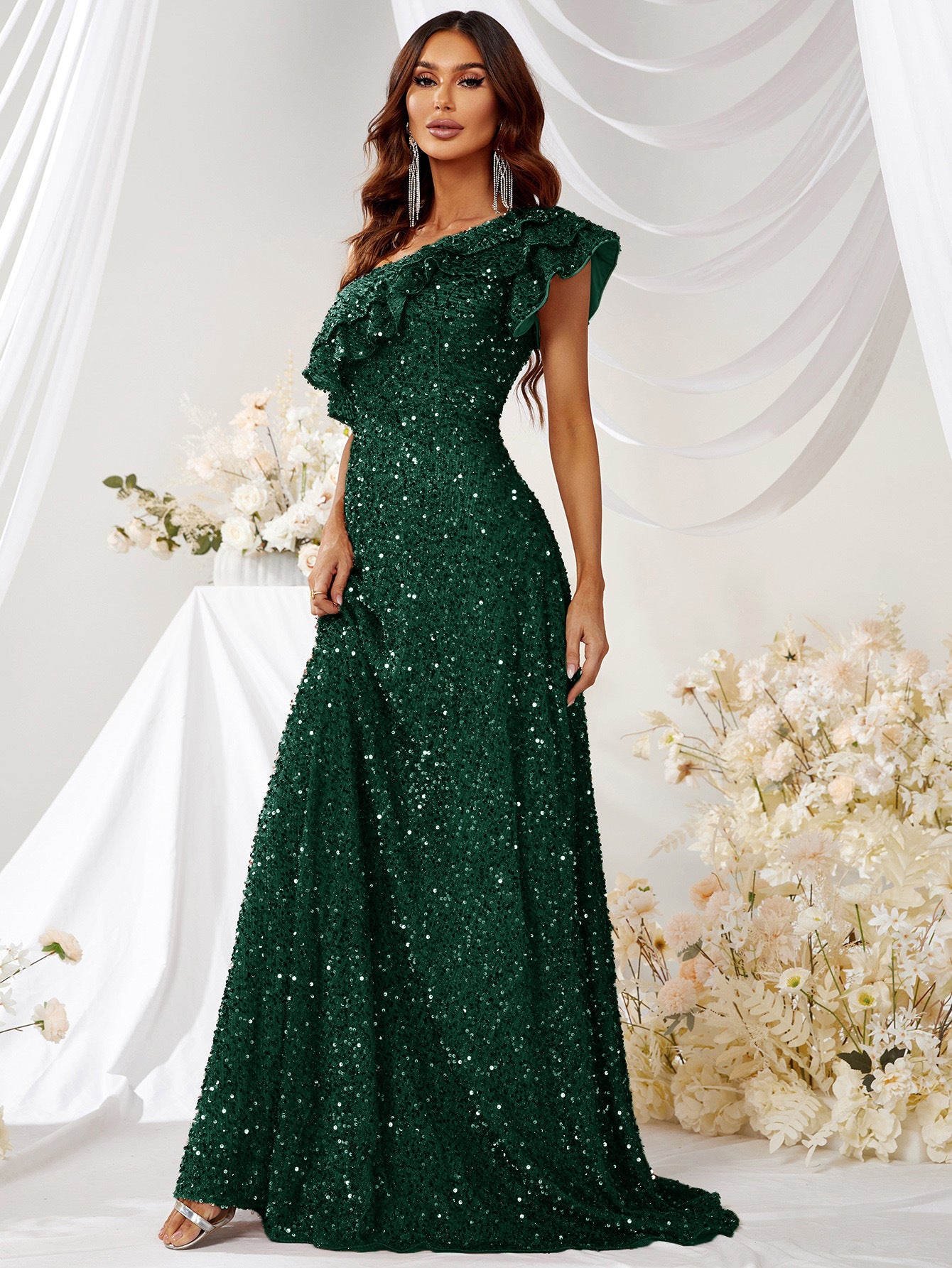 Off Shoulder Emerald Dress