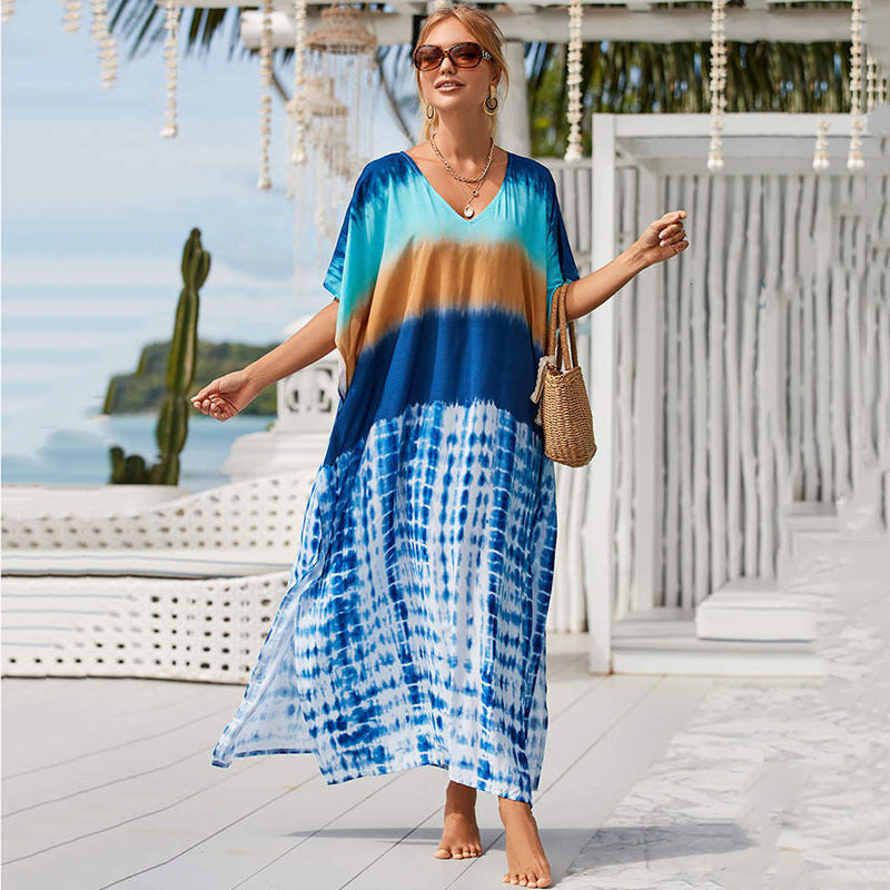 Blue Tie-dyed Beach Vacation Dress