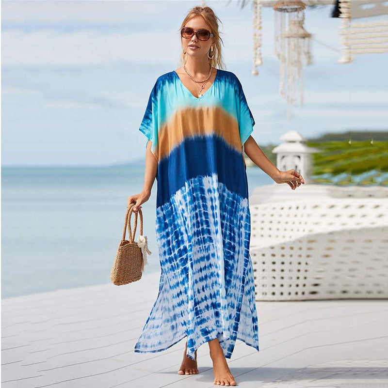 Blue Tie-dyed Beach Vacation Dress