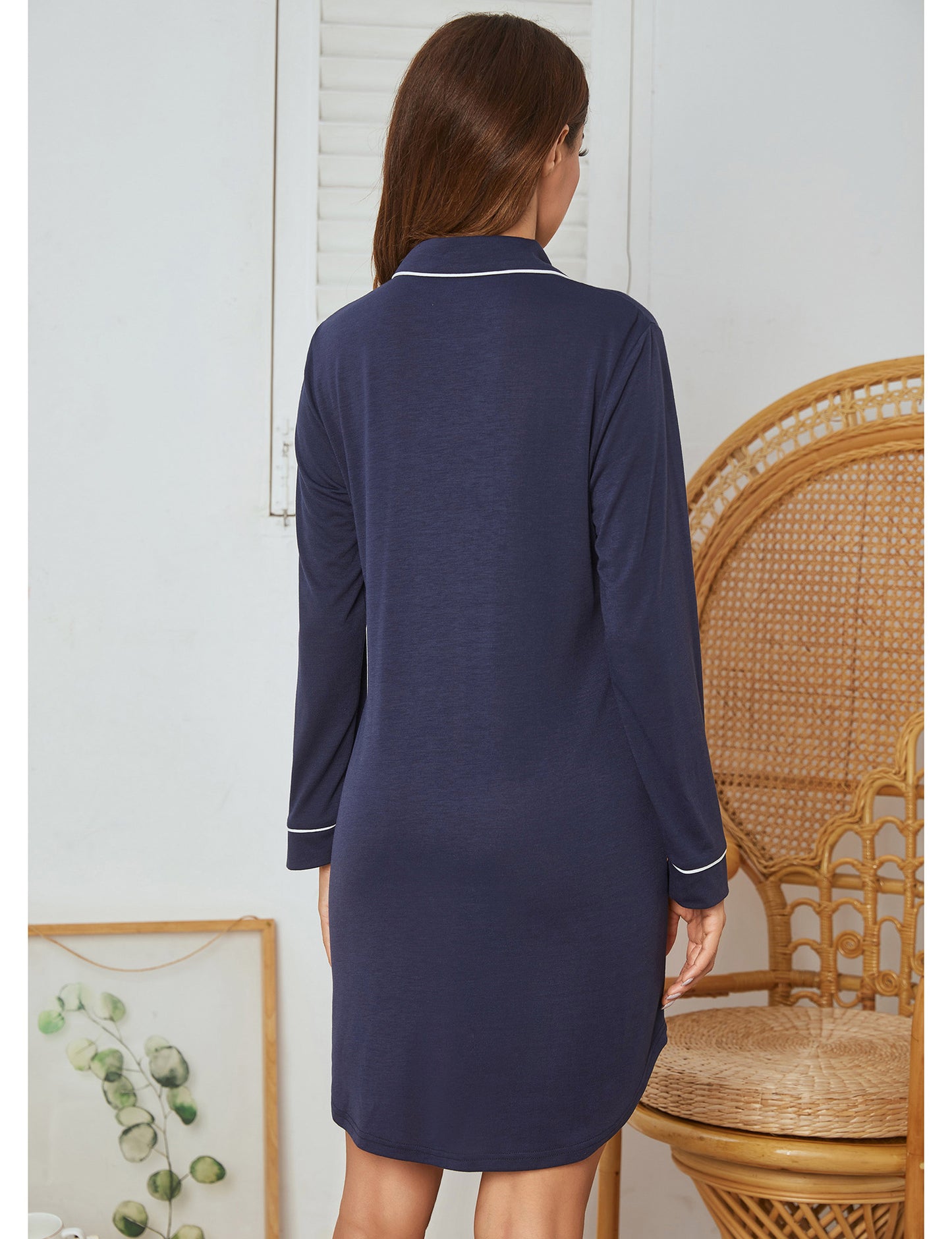 Long Sleeve Shirt Button Nightdress