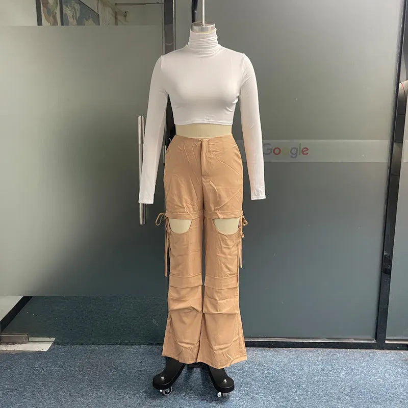 High Neck Solid Color Bottoming Shirt And  Drawstring Pants