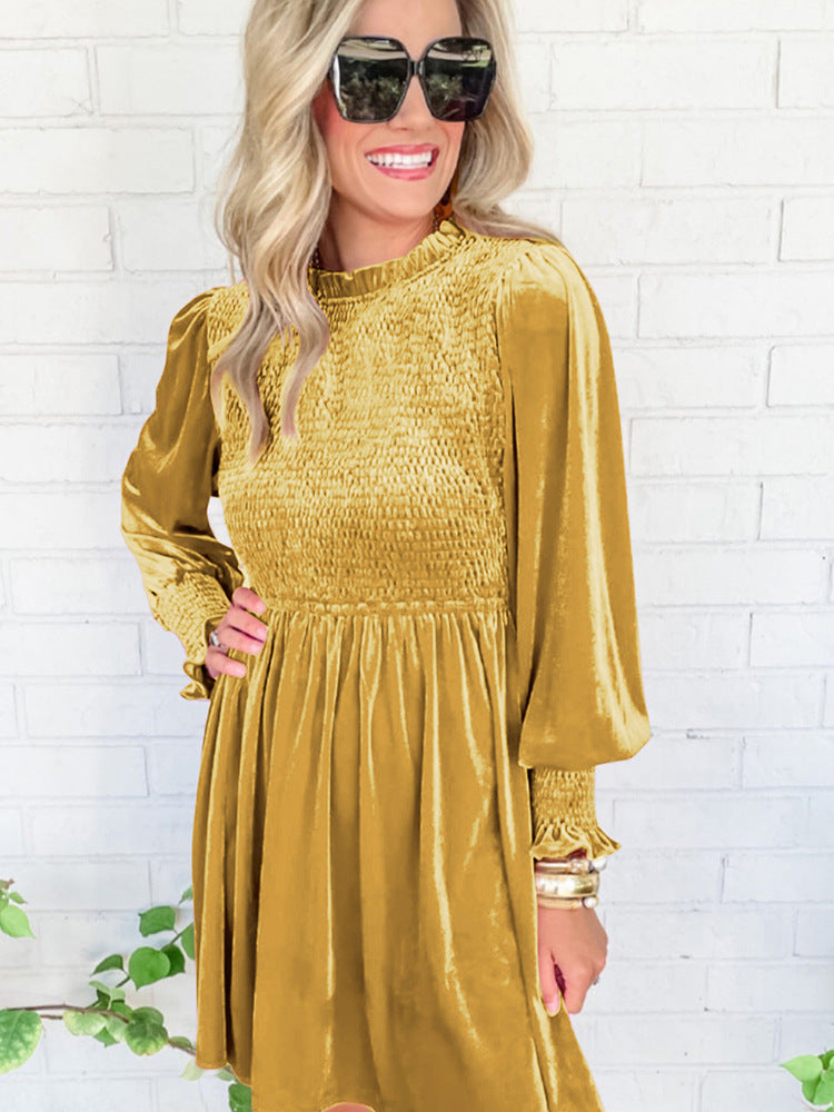 Velvet Smocking Long Sleeve Dress