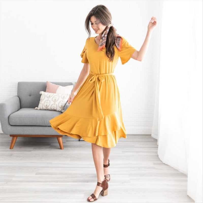 Double-layer Hem Tied Dress